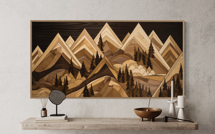 Wood Mountain Painting Framed Canvas Wall Art close up