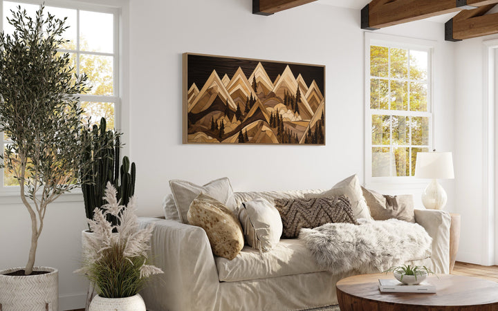 Wood Mountain Painting Framed Canvas Wall Art in living room