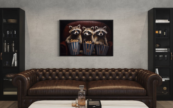 Raccoons In Movie Theater Eating Popcorn Home Theater Canvas Wall Art