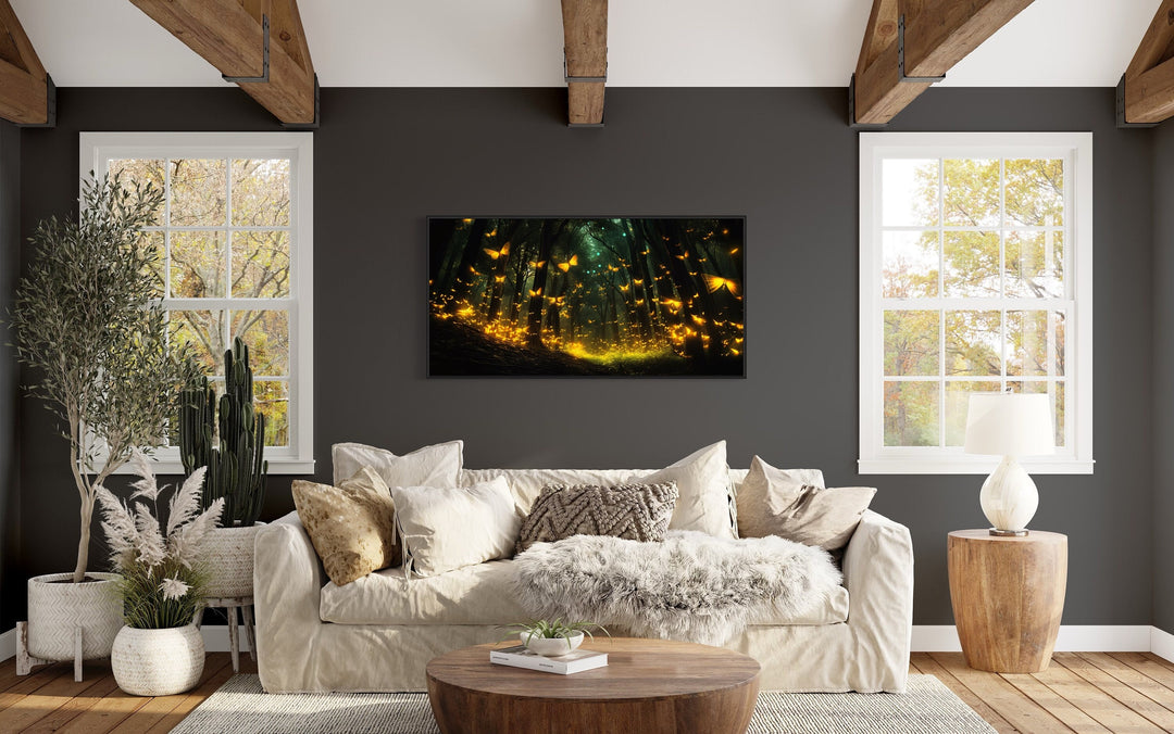 Fireflies In The Dark Forest Framed Canvas Wall Art