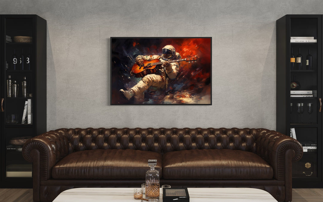 Astronaut Playing Guitar Framed Canvas Wall Art