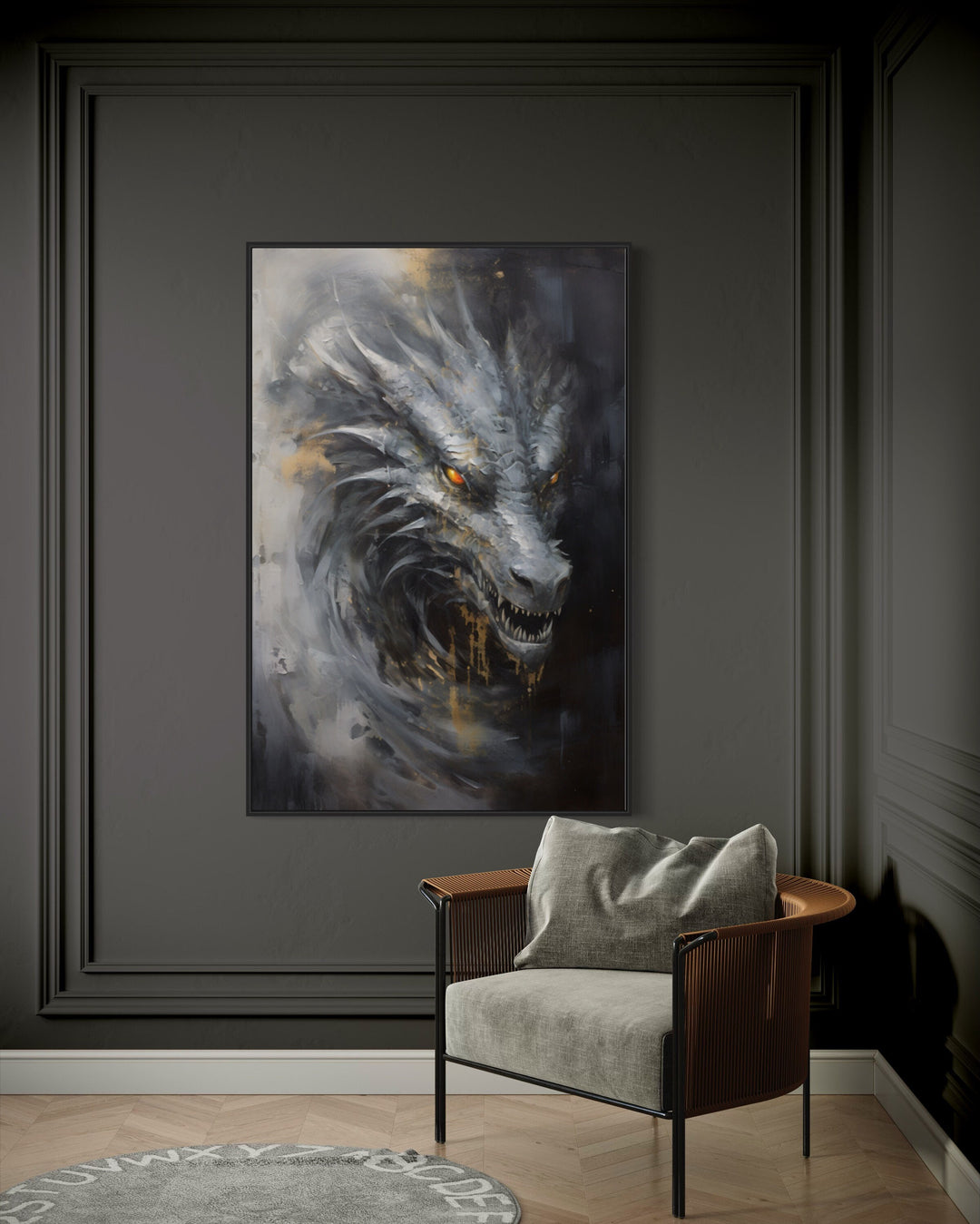 Abstract Dragon Framed Canvas Wall Art on large wall