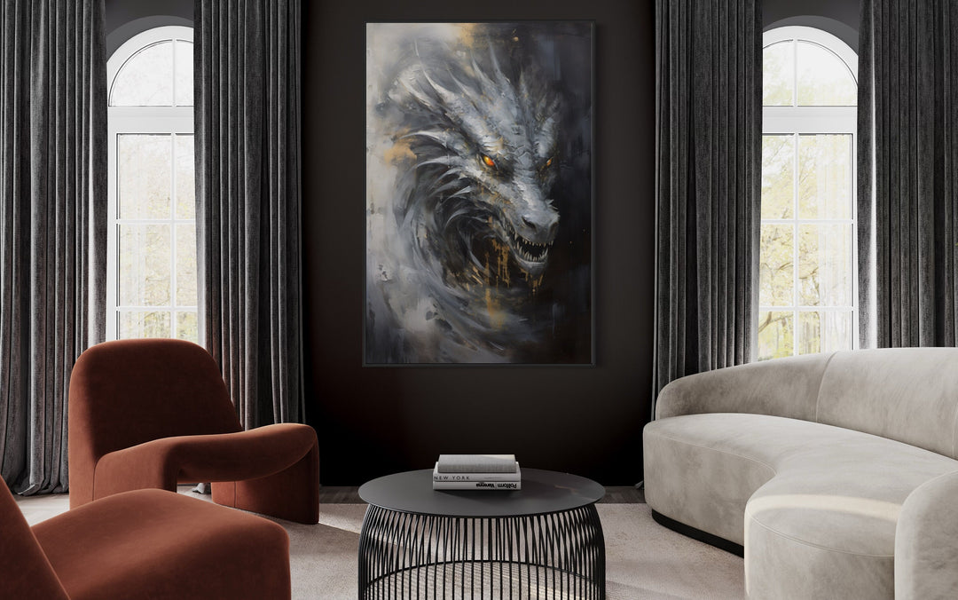 Abstract Dragon Framed Canvas Wall Art in living room