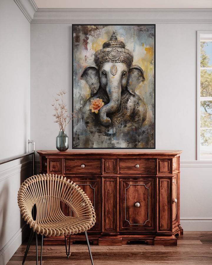 Lord Ganesha Modern Abstract Indian Framed Canvas Wall Art