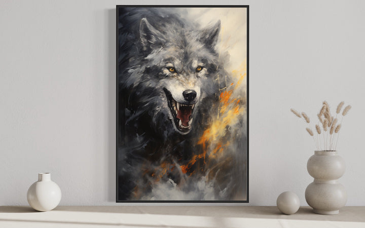 Fenrir Wolf Norse Mythology Framed Canvas Wall Art close up