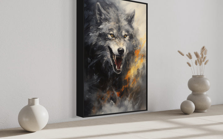 Fenrir Wolf Norse Mythology Framed Canvas Wall Art side view