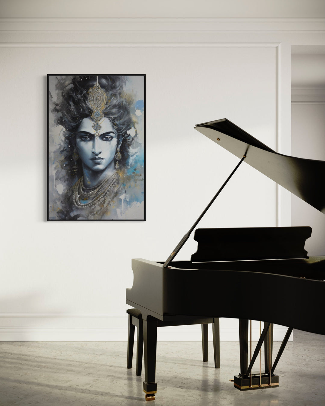 Lord Krishna Abstract Painting Indian Wall Art in music room