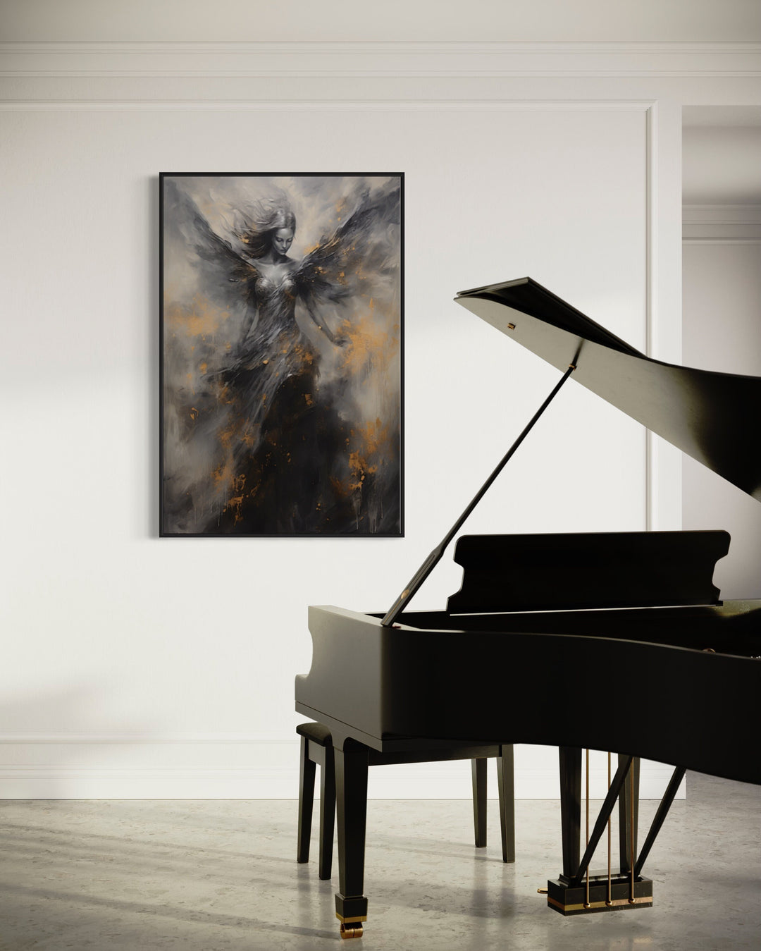 Dark Fallen Angel Framed Canvas Wall Art in music room