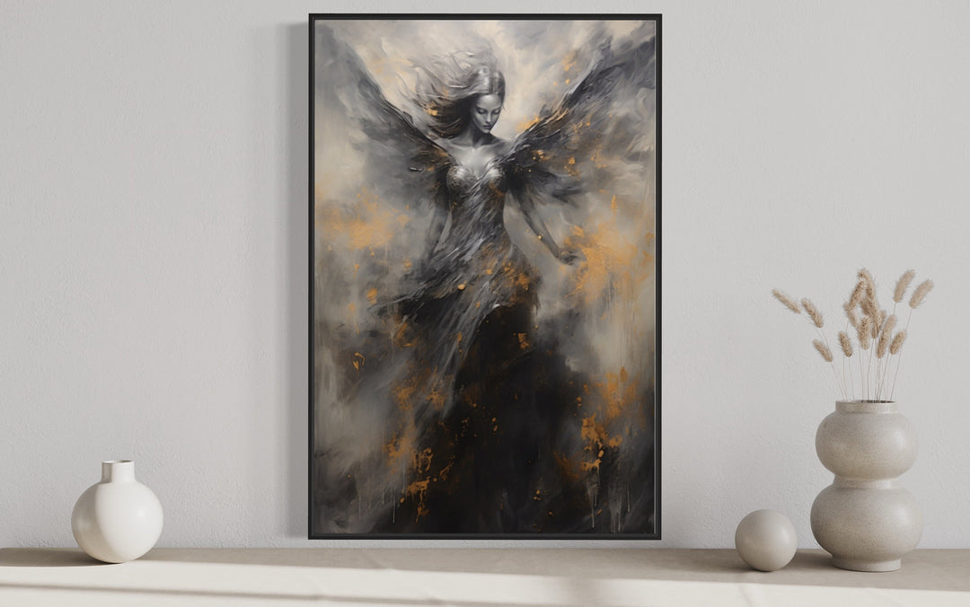 Dark Fallen Angel Framed Canvas Wall Art close up