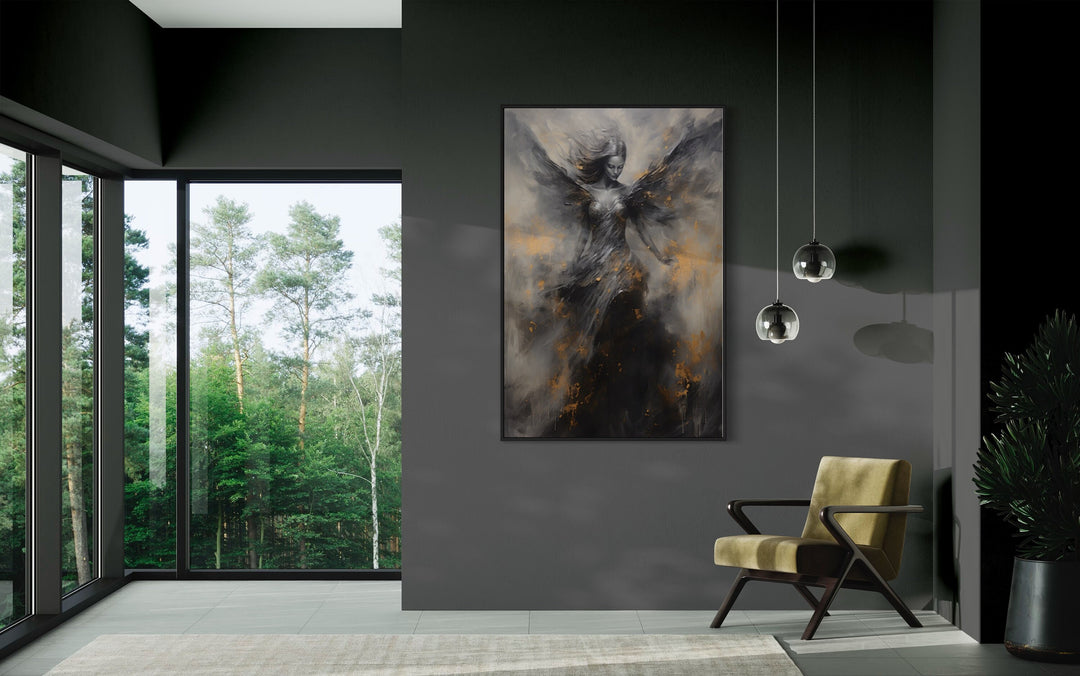 Dark Fallen Angel Framed Canvas Wall Art in large room