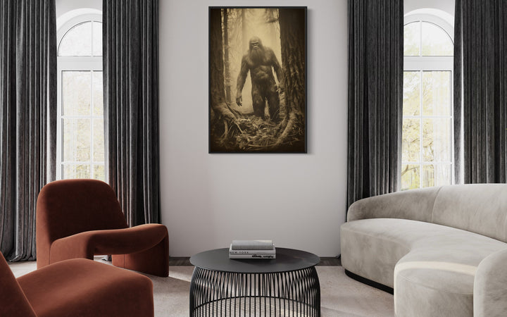 Bigfoot Realistic Photograph Framed Canvas Wall Art in living room