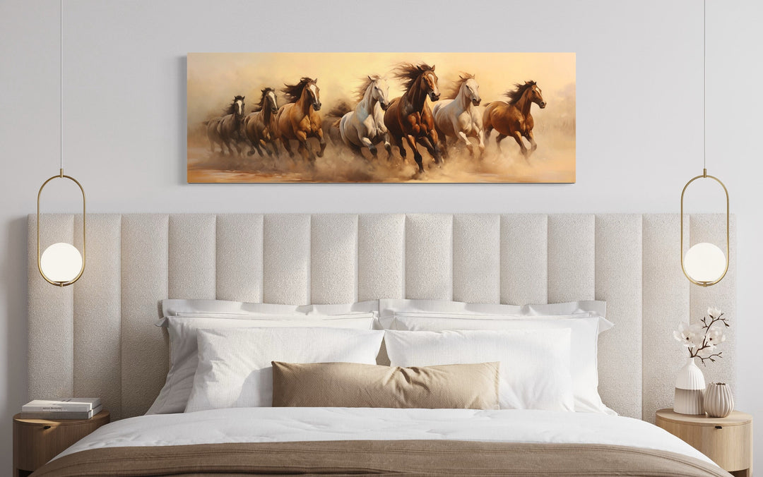 Herd of Wild Horses Running Panoramic Wall Art