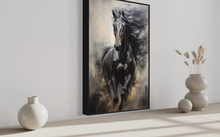 Black Horse Modern Abstract Painting Extra Large Framed Canvas Wall Art side view