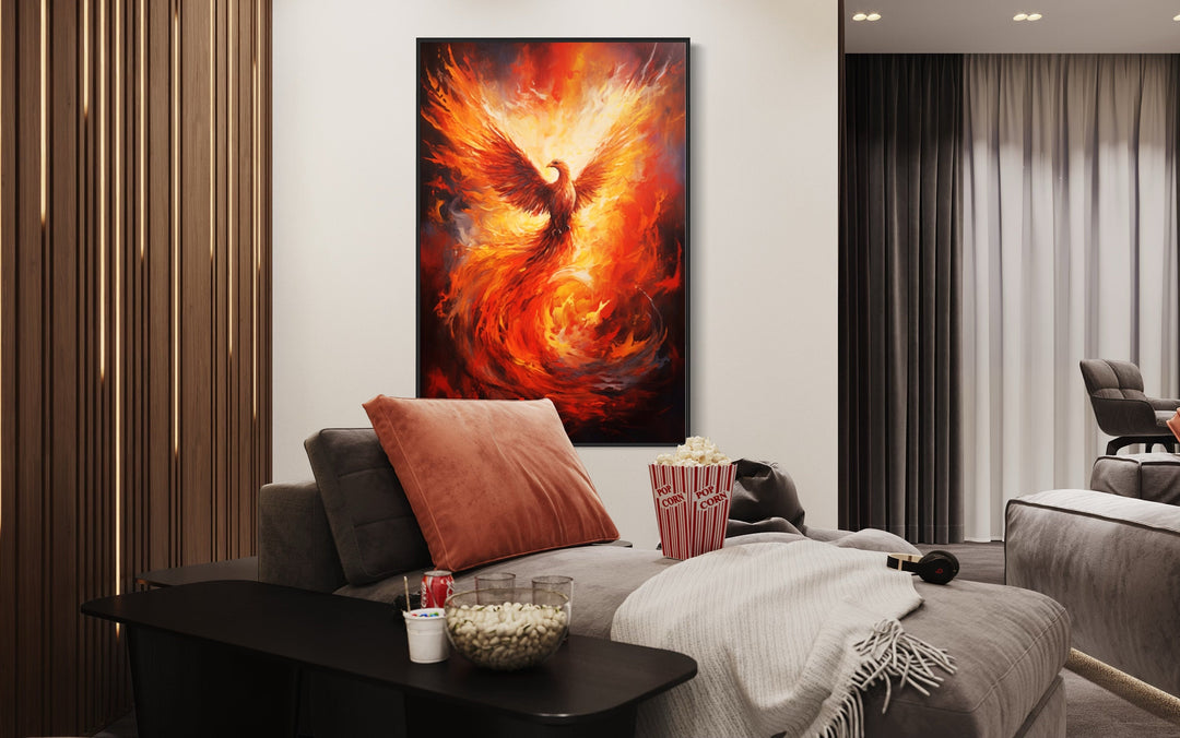 Rising Phoenix Framed Canvas Wall Art in man cave