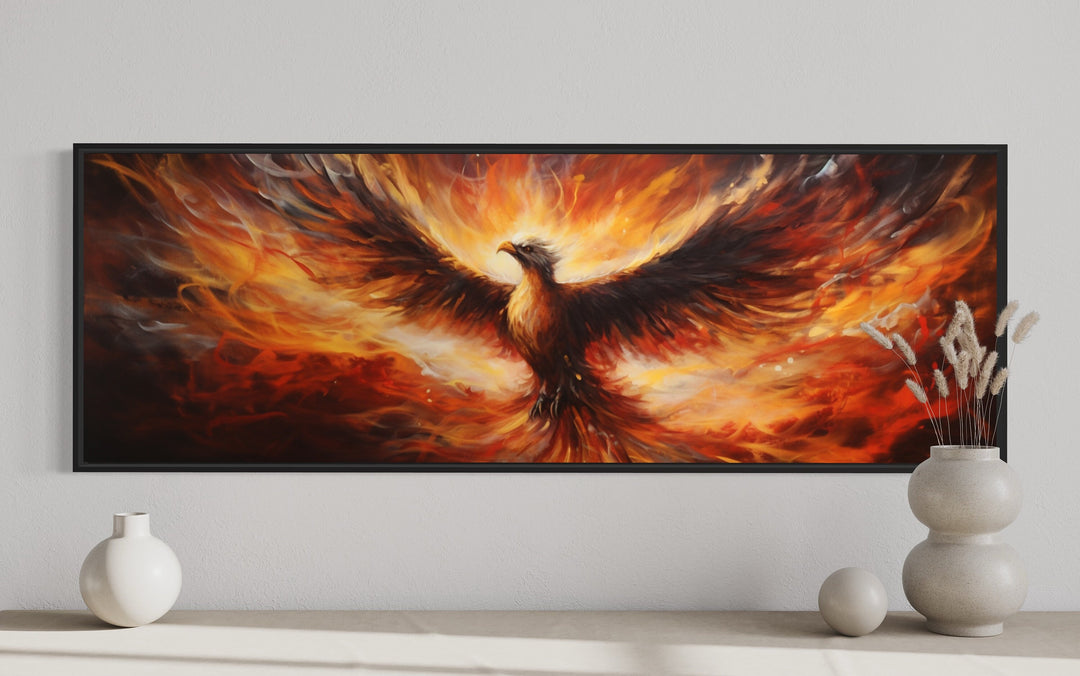 Phoenix Rising From Horizontal Framed Canvas Wall Art close up