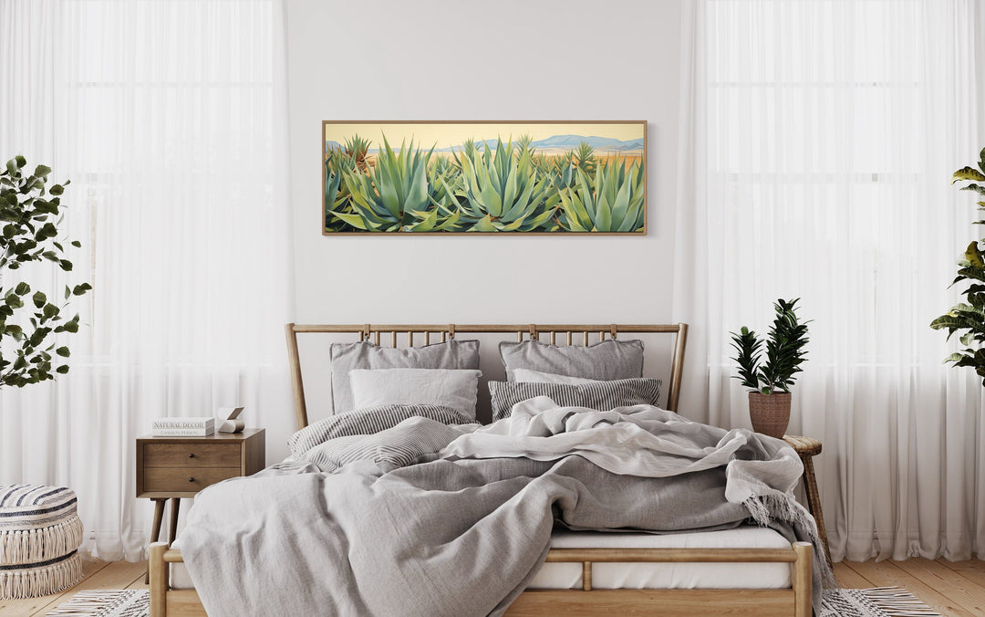 Agave In The Desert Wall Art above wooden bed