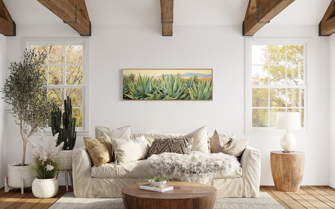 Agave In The Desert Wall Art above beige couch