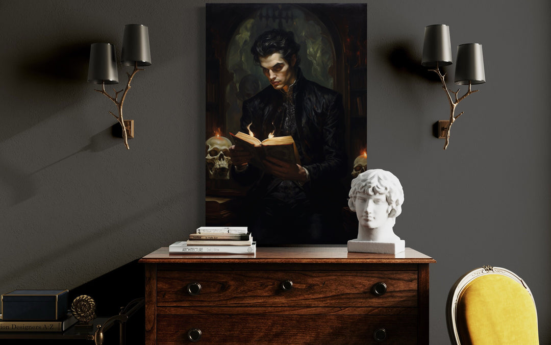 Vampire in Library Gothic Wall Art