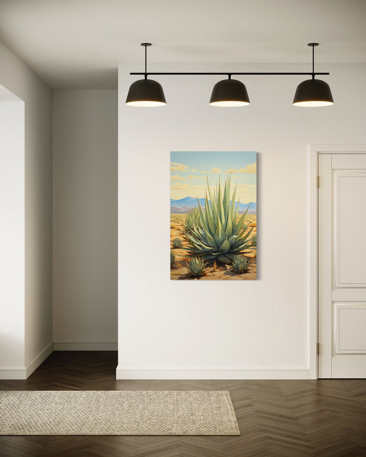 Agave In The Desert Framed Canvas Wall Art in living room