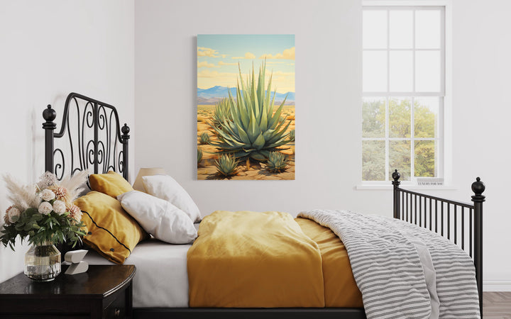 Agave In The Desert Framed Canvas Wall Art in bedroom