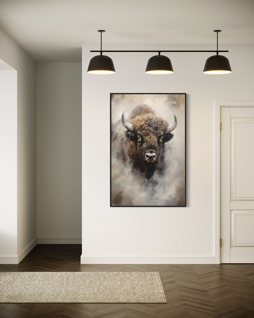 American bison Abstract Painting Extra Large Framed Canvas Wall Art in living room