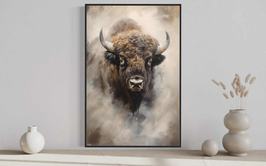 American Buffalo Abstract Painting Extra Large Framed Canvas Wall Art close up