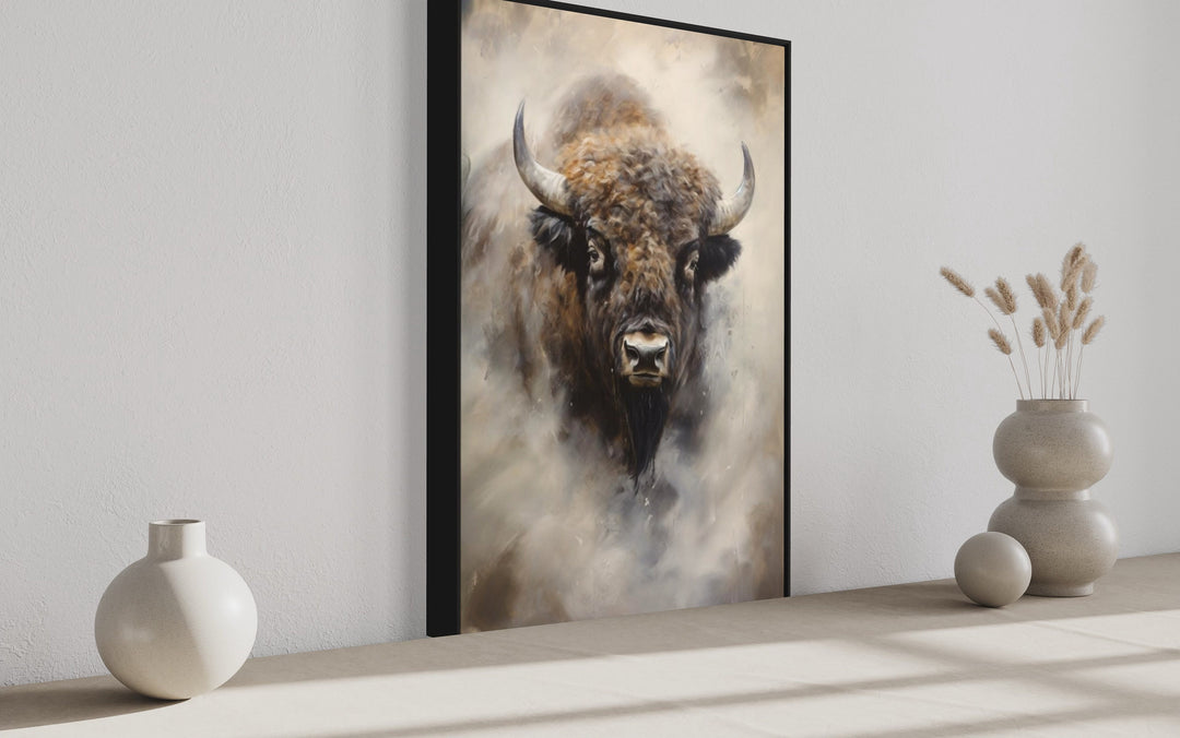 American Buffalo Abstract Painting Extra Large Framed Canvas Wall Art side view