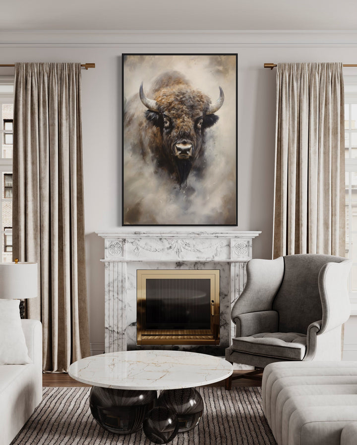 American Buffalo Abstract Painting Extra Large Framed Canvas Wall Art above firepalce