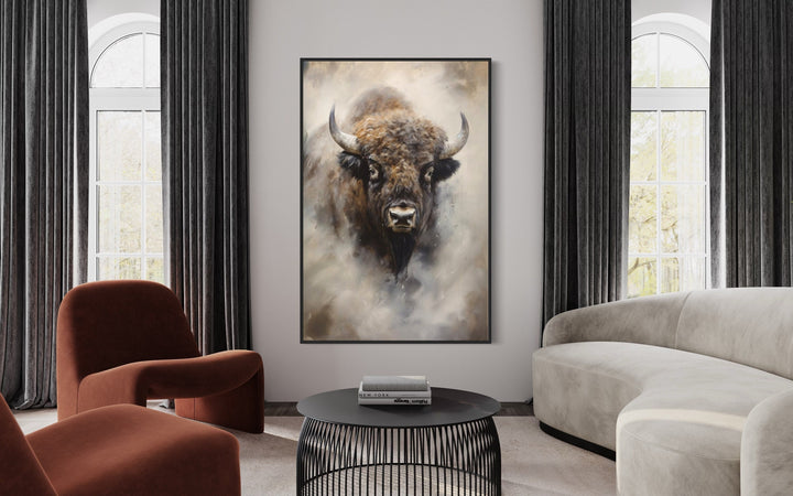 American Buffalo or Bison Abstract Painting Extra Large Framed Canvas Wall Art