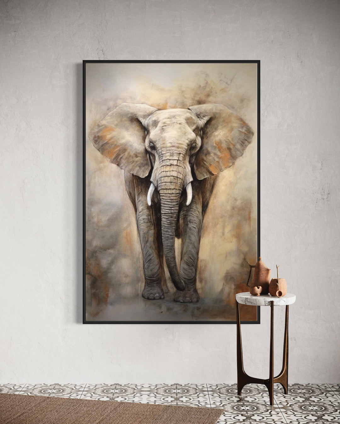 African Elephant Extra Large Abstract Framed Canvas Wall Art close up