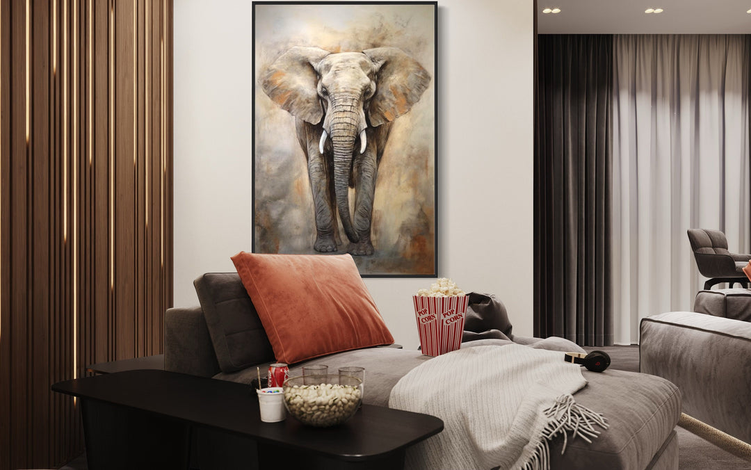 African Elephant Extra Large Abstract Framed Canvas Wall Art in man cave