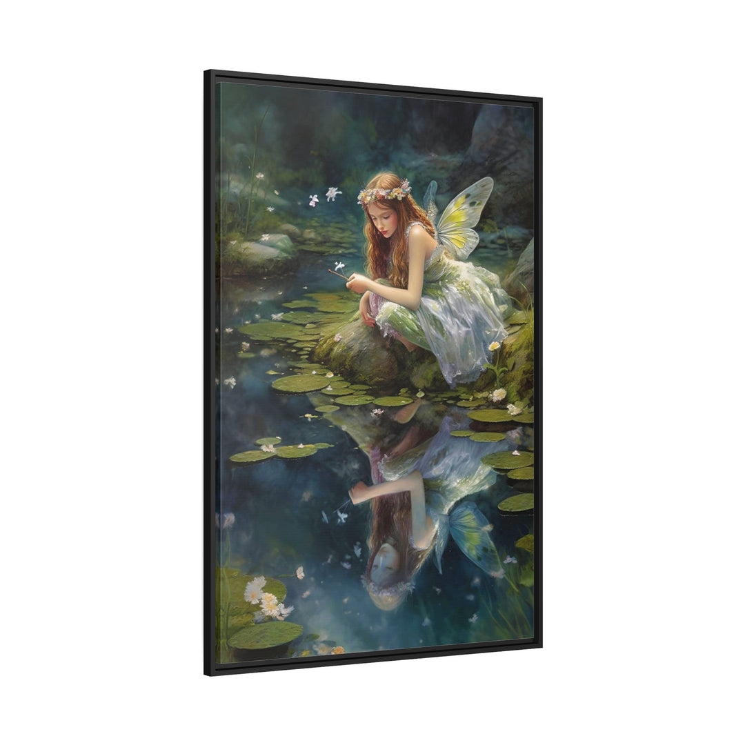 Beautiful Forest Fairy Near Pond Framed Canvas Wall Art side view