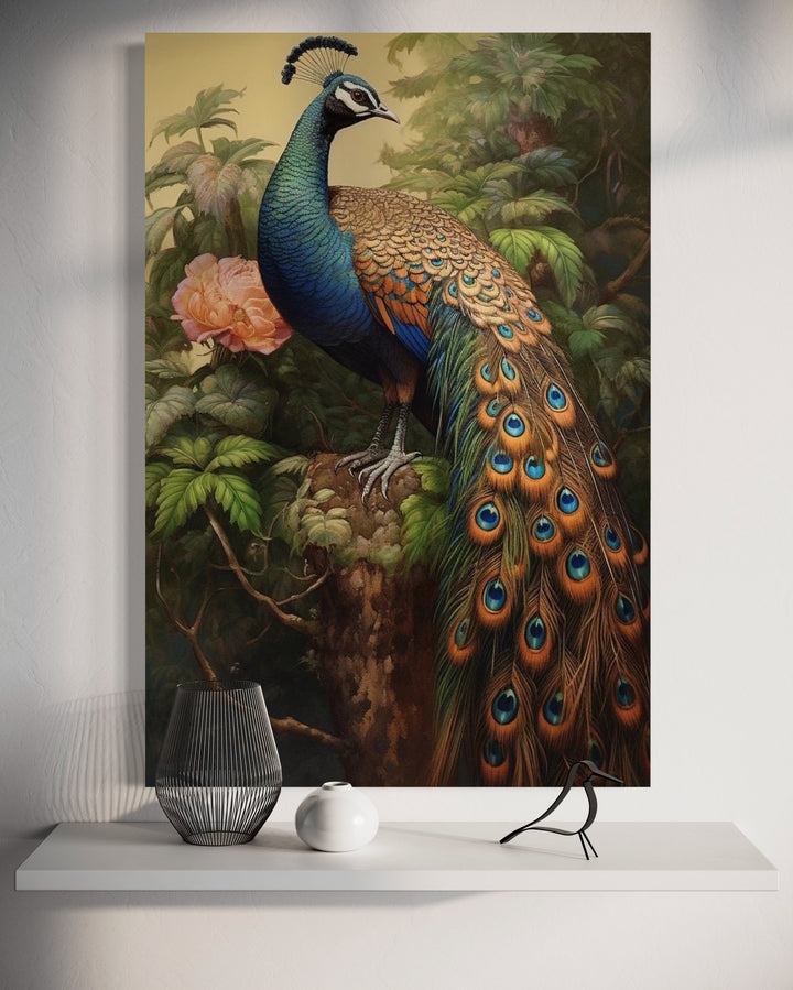 Chinese Peacock Framed Canvas Wall Art close up view