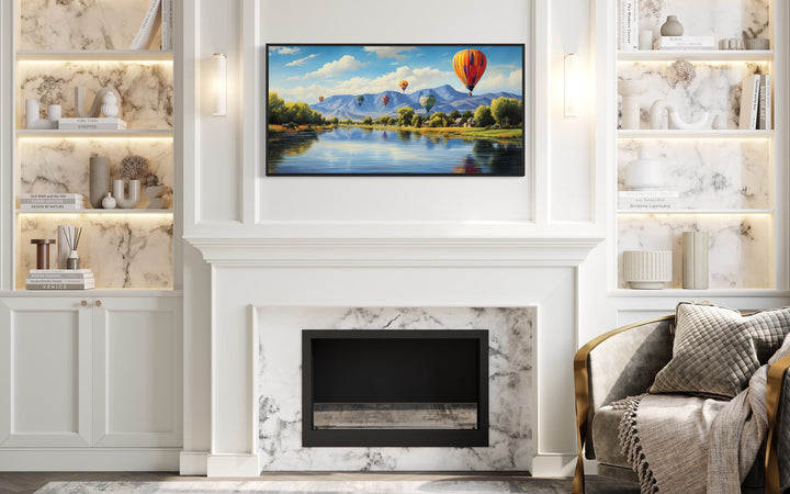 Colorado Springs Rocky Mountains Hot Air Balloons Canvas Wall Art above fireplace