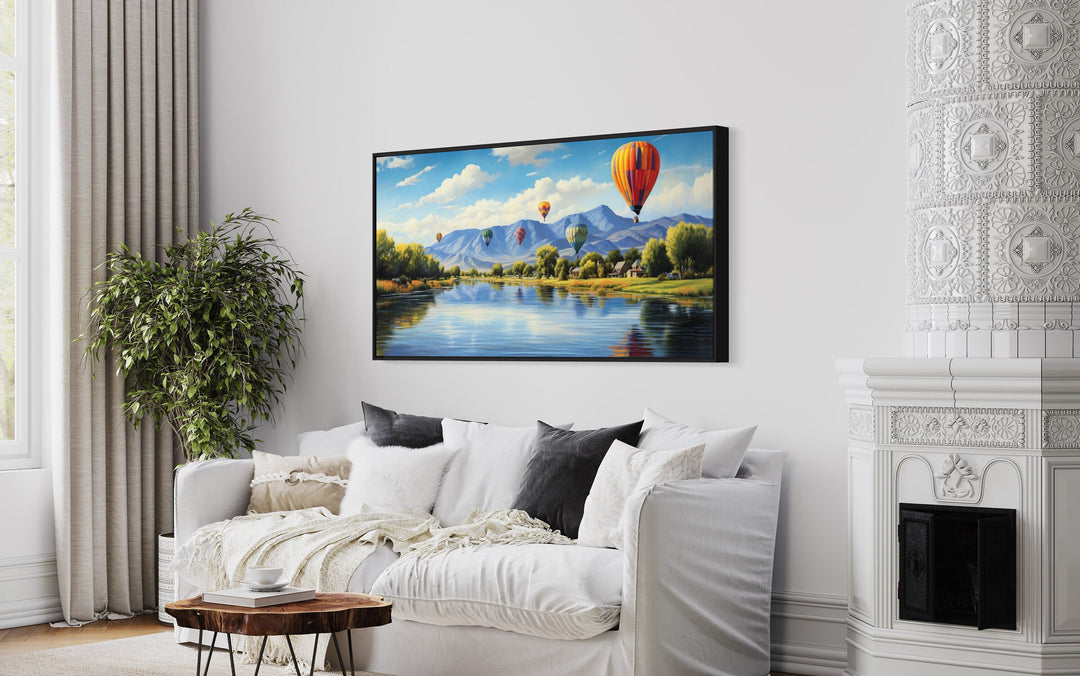 Colorado Springs Rocky Mountains Hot Air Balloons Canvas Wall Art in living room