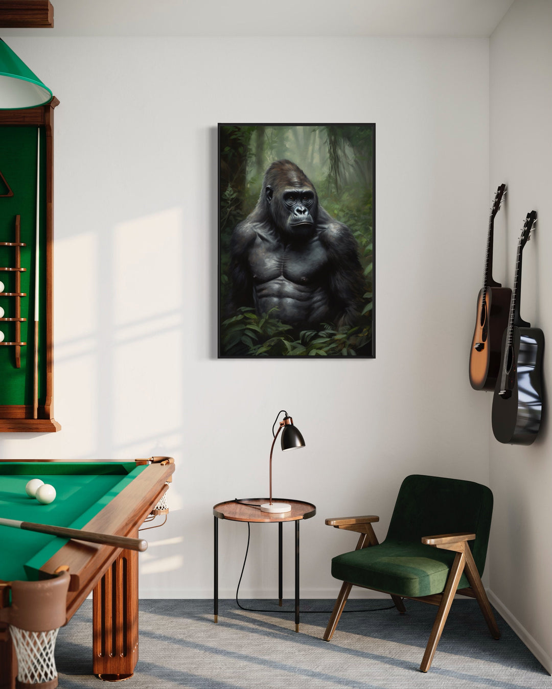 Gorilla in The Jungle Framed Canvas Wall Art in game room