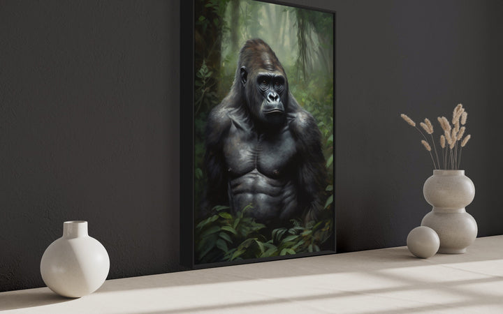 Gorilla in The Jungle Framed Canvas Wall Art side view