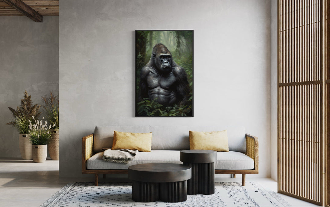 Gorilla in The Jungle Framed Canvas Wall Art in living room