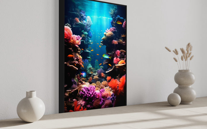 Underwater World Coral Reefs Fish Photograph Framed Canvas Wall Art side view