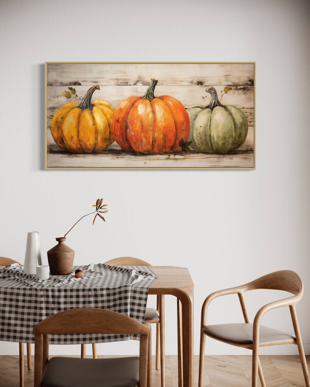 Three Pumpkins Rustic Farmhouse Kitchen Autumn Wall Art