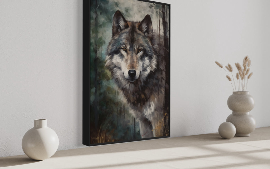 Wolf Pop Art Painting Framed Canvas Wall Art side view