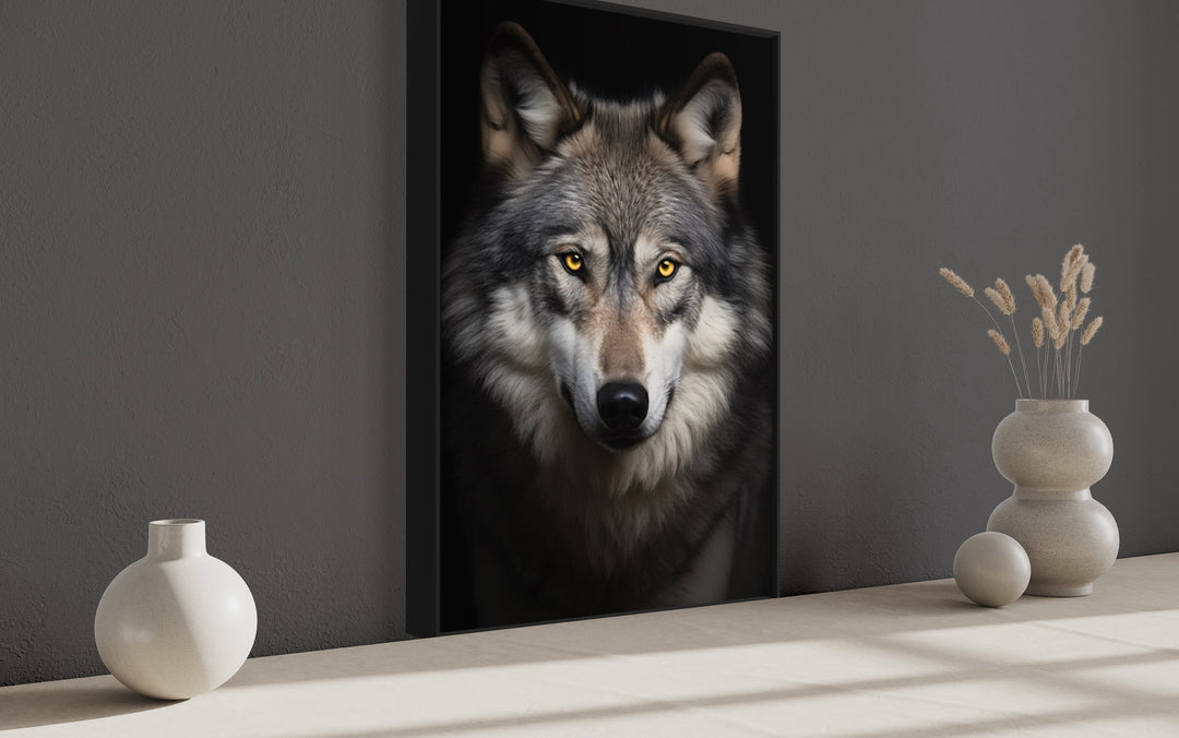 Wolf Photography Style Framed Canvas Wall Art side view