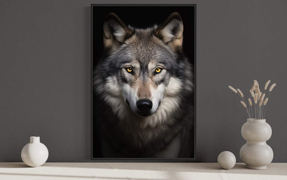 Wolf Photography Style Framed Canvas Wall Art close up
