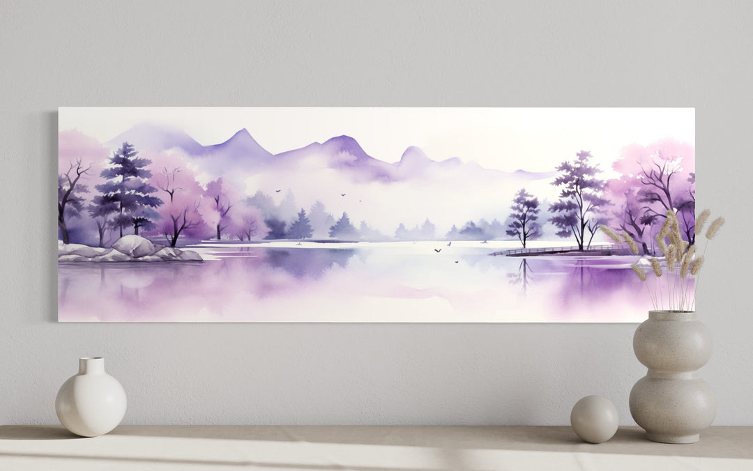 Purple Mountains Lake Long Horizontal Above Bed Wall Art close up