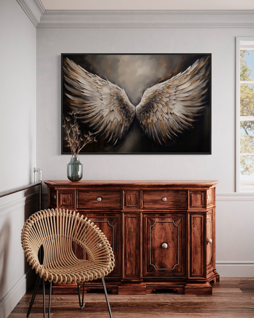 Angel Wings Brown Framed Canvas Wall Art