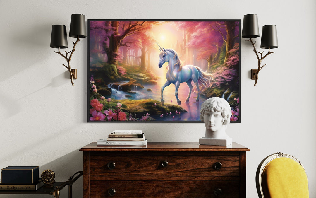 Magical Unicorn Framed Canvas Wall Art in living room