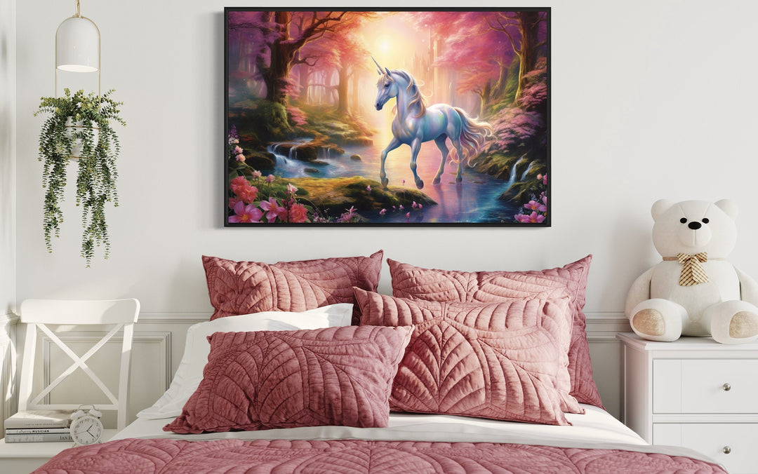 Magical Unicorn Framed Canvas Wall Art in girls room