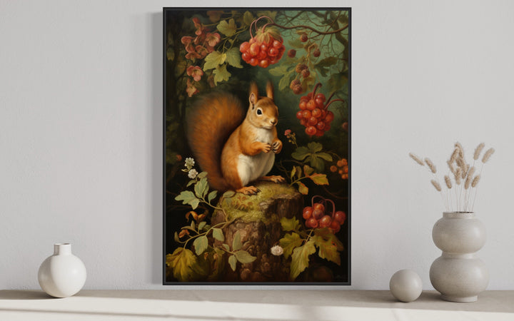 Squirrel In The Forest Forestcore Framed Canvas Wall Art close up