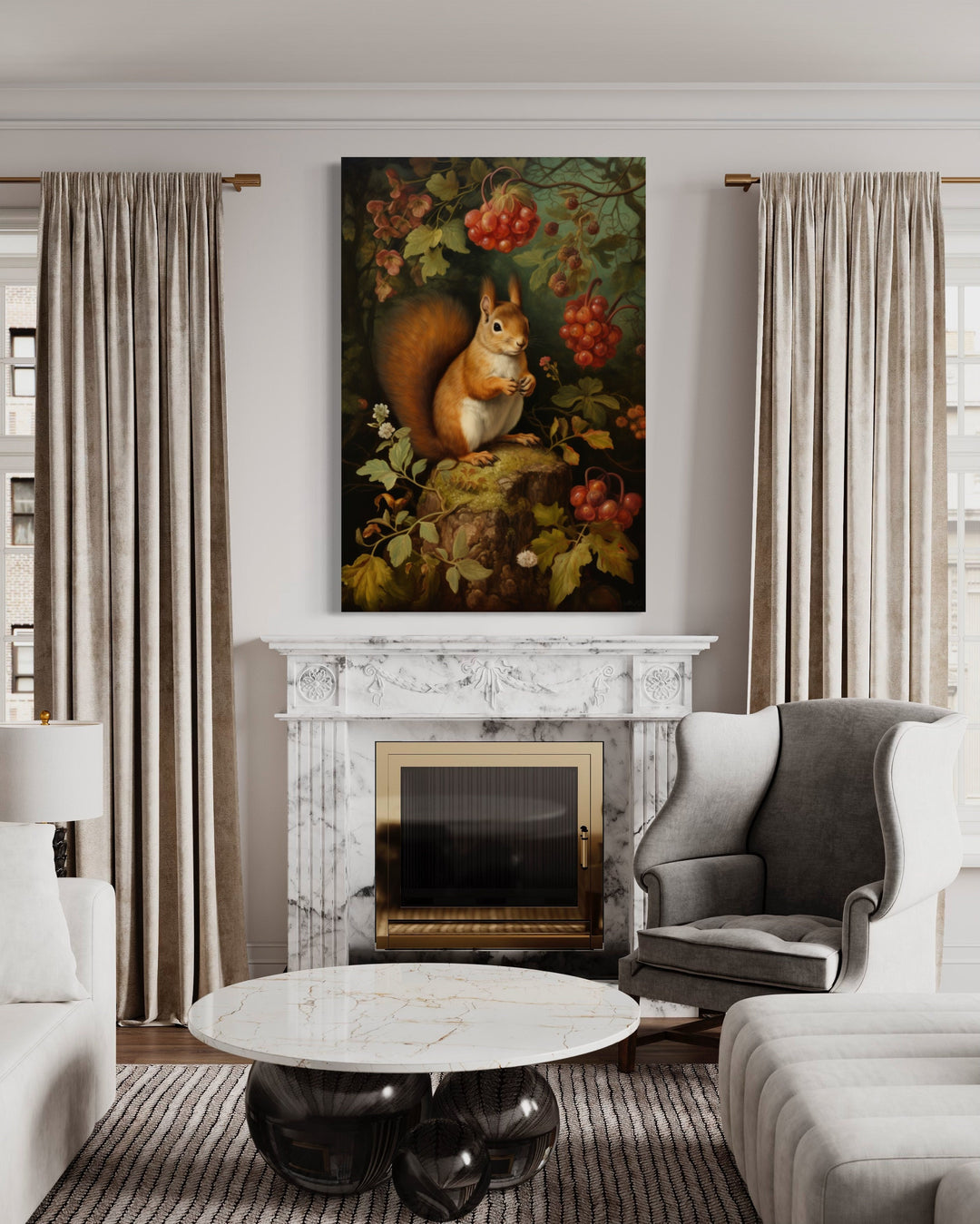 Squirrel In The Forest Forestcore Framed Canvas Wall Art