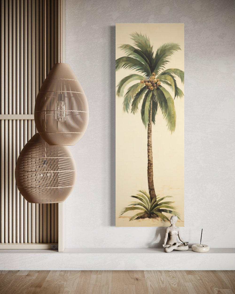 Tall Narrow Mid Century Modern Palm Tree Vertical Wall Art close up